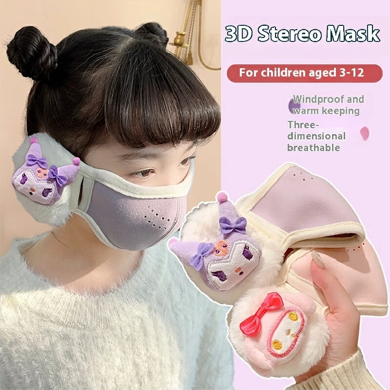 Sanrio Kawaii Hello Kitty Plush Face Mask Earmuffs Anime Girl Autumn Winter Outdoor One Body Ear Protection Face Shield Kid Gift