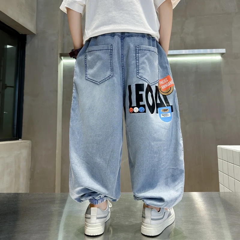 Summer Child Fabric Anti-Mosquito Jeans Trousers For Tween Boys Thin Style Viscose Style Denim Pants for Teenage Kids Age 5-14 3