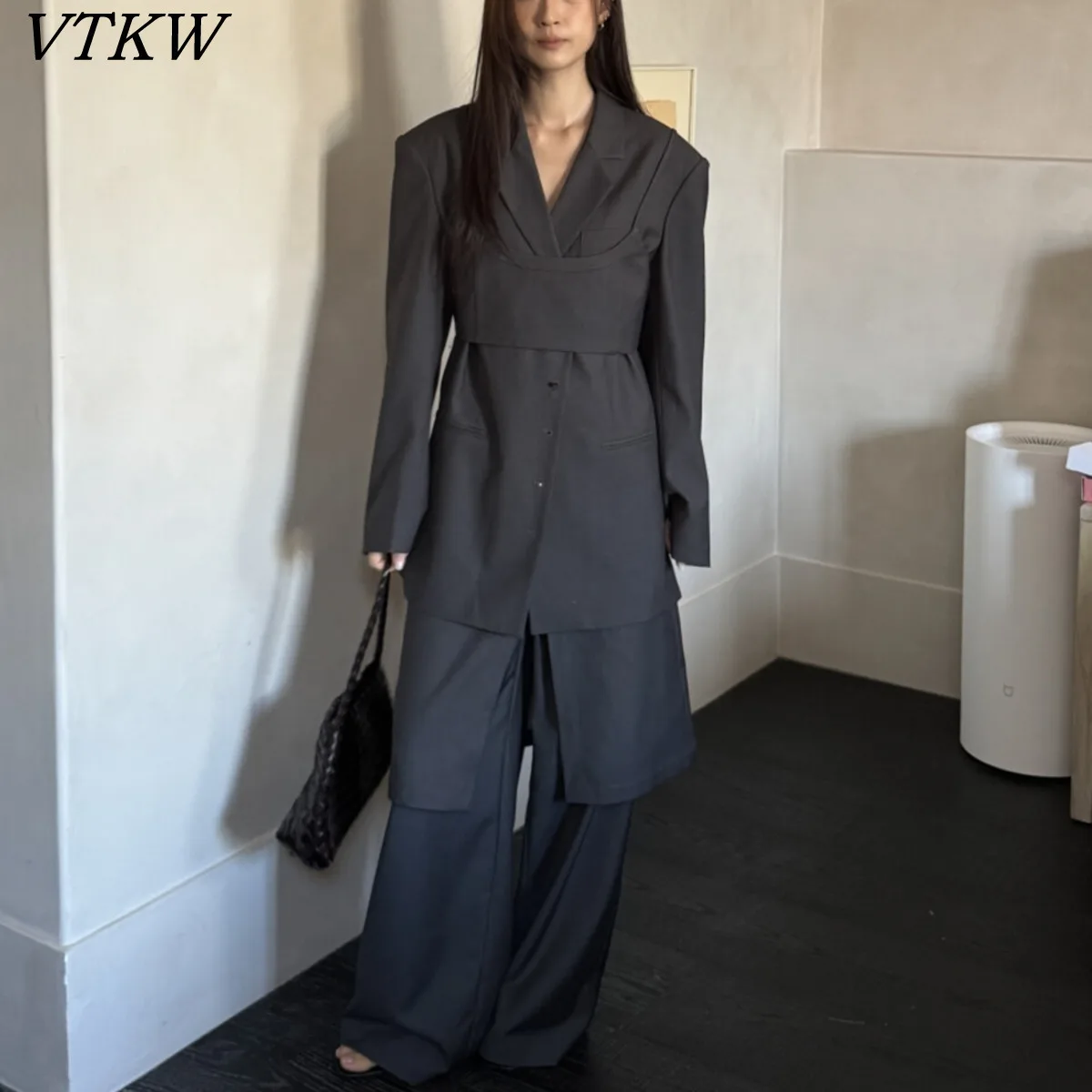 

KWTX Designer 2025 Women's Suit Set Lapel Blazer &False Two Piece Pants Elegant Office Wear Minimalist Chic Suits Fashion Trendy