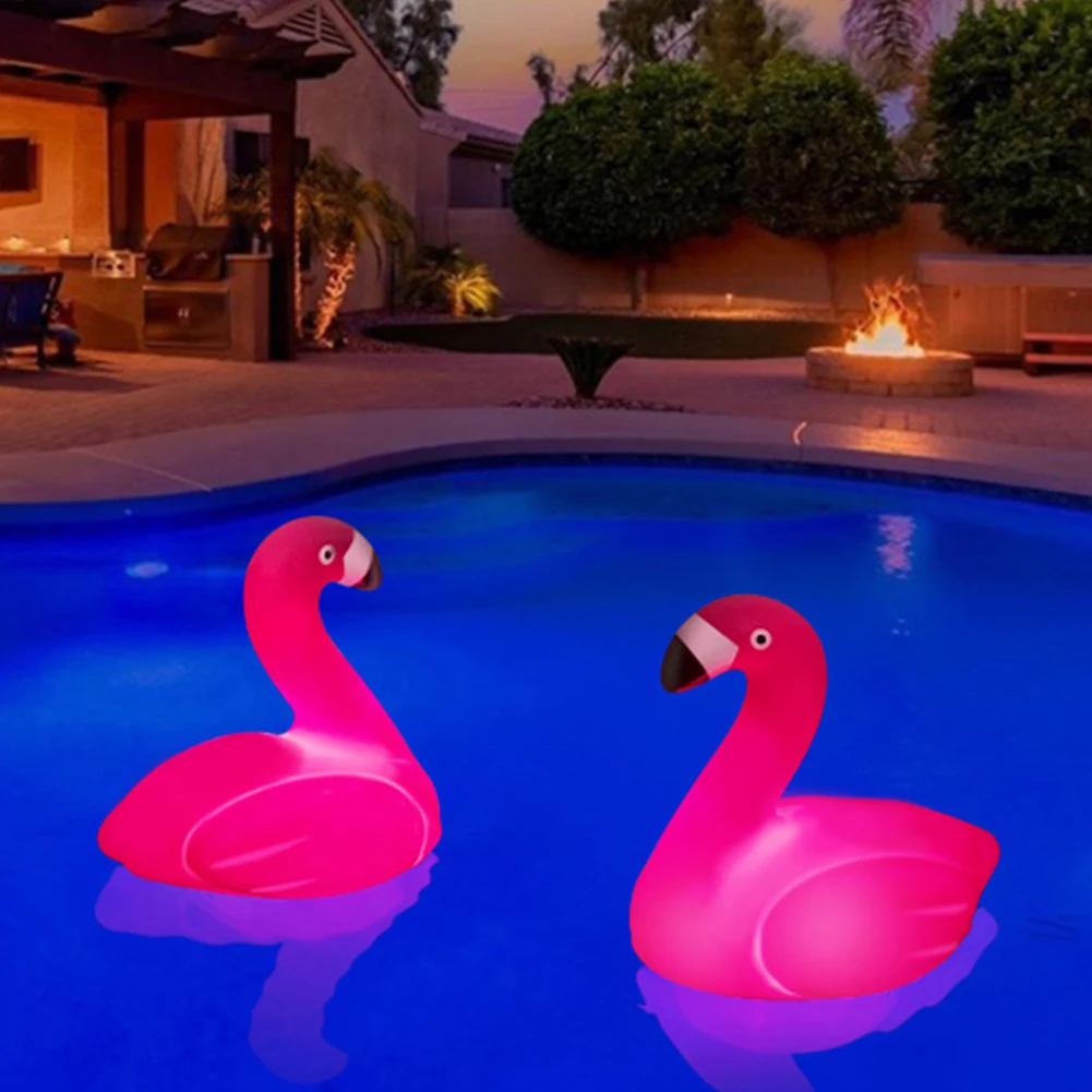 Solar Powered Inflatable Flamingo Floater with Light Floating Chlorine Dispenser Glow In The Dark for Purify Swimming Pool Water