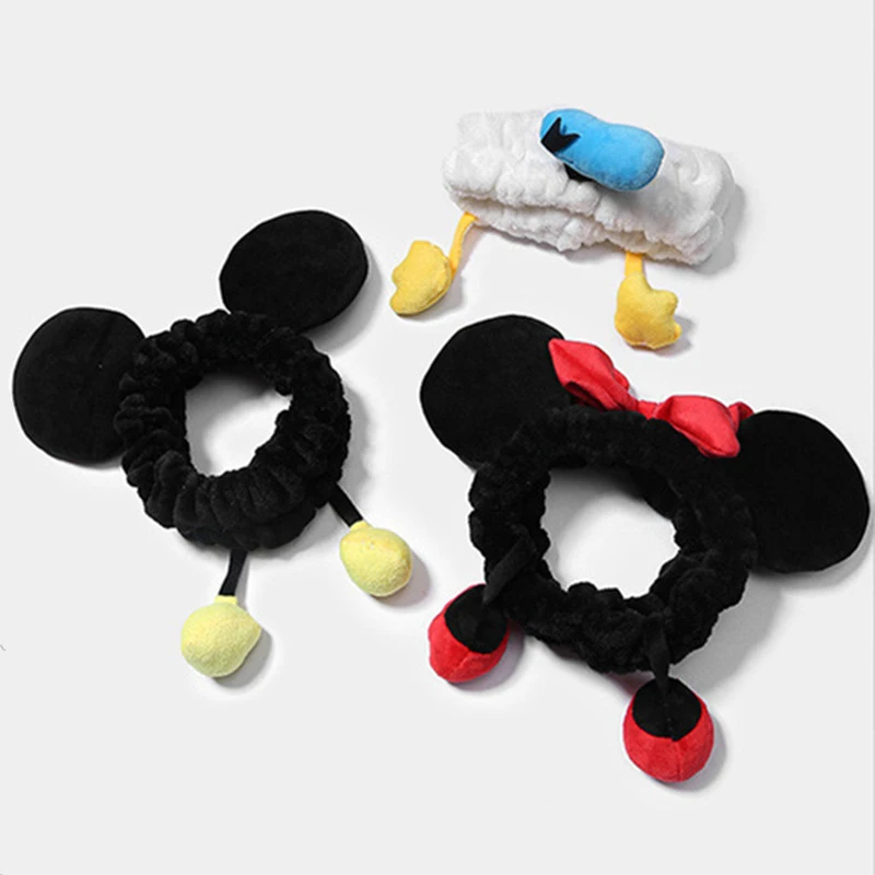 

Disney Mickey Mouse Wash Face Hairband Women Plush Keep Warm Donald Duck Headwear Girl Soft Minnie Ears Headband Kids Party Gift