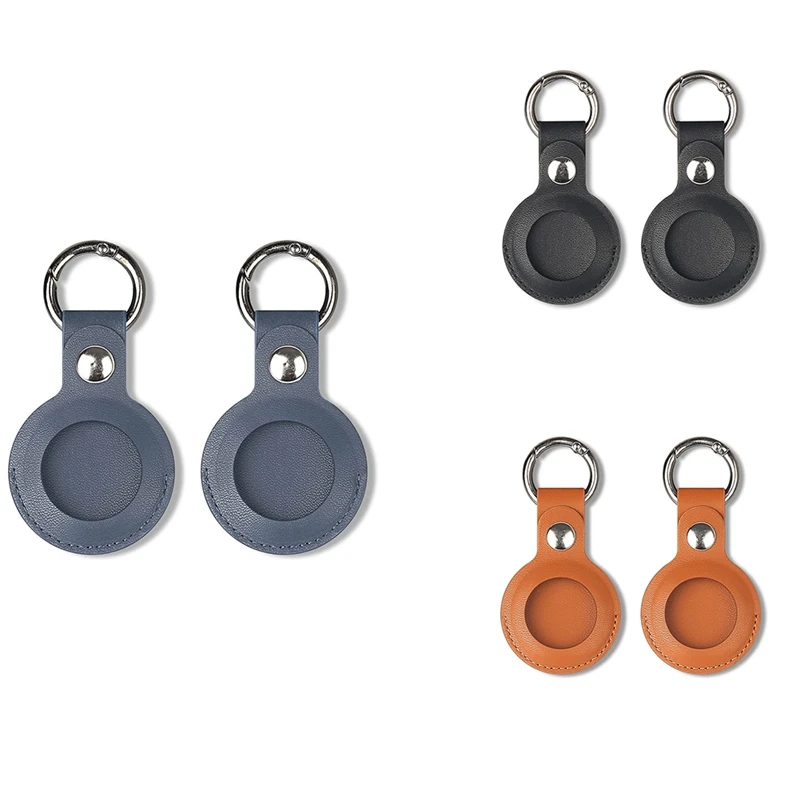 2Pcs Case Compatible For Apple Airtag, PU Leather Skin Cover With Keychain Holder Key Ring For Air Tag Accessories-A22K