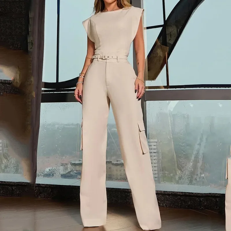 Casual Two Piece Sets Womens Outifits New Casual Lapel Sleeveless Top Solid Y2k Pants Suit for Female Streetwear 2024 Summer