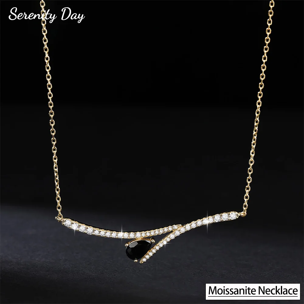 الصفاء 1ct الكمثرى الأسود مويسانيتي قلادة للنساء هدية الصلبة S925 الفضة مطلي 18K ابتسامة قلادة سلسلة عنق الزفاف الزفاف #1