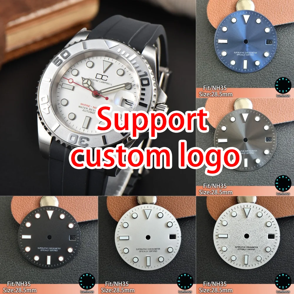 

NH35 Series DIY Dial 28.5MM Single Calendar Watch Dial Blue Light Suitable For NH 35 Series Watch Movement Replacement Parts