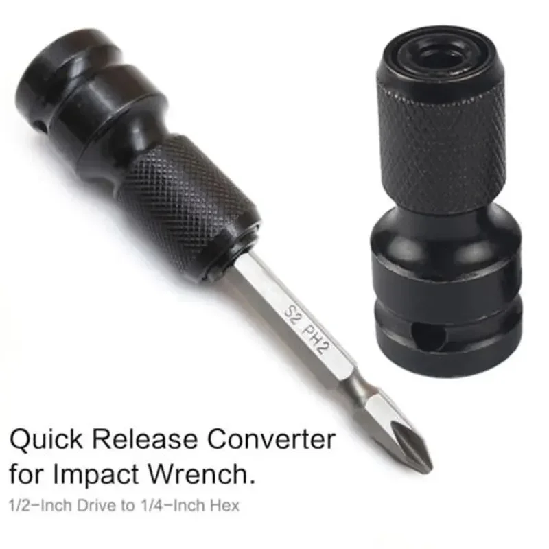 Quick Release 1/2-Inch Square Drive to 1/4-Inch Hex Female Socket Adapter Converter Chuck Adaptor for Impact and Ratchet Wrench