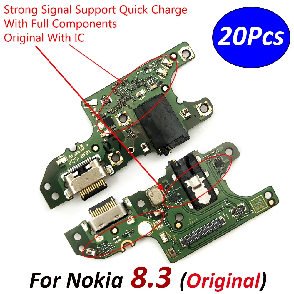 

20Pcs，100% Original For Nokia 8.3 Micro USB Charger Dock Connector Charging Port Microphone Flex Cable Replacement Fast Charging