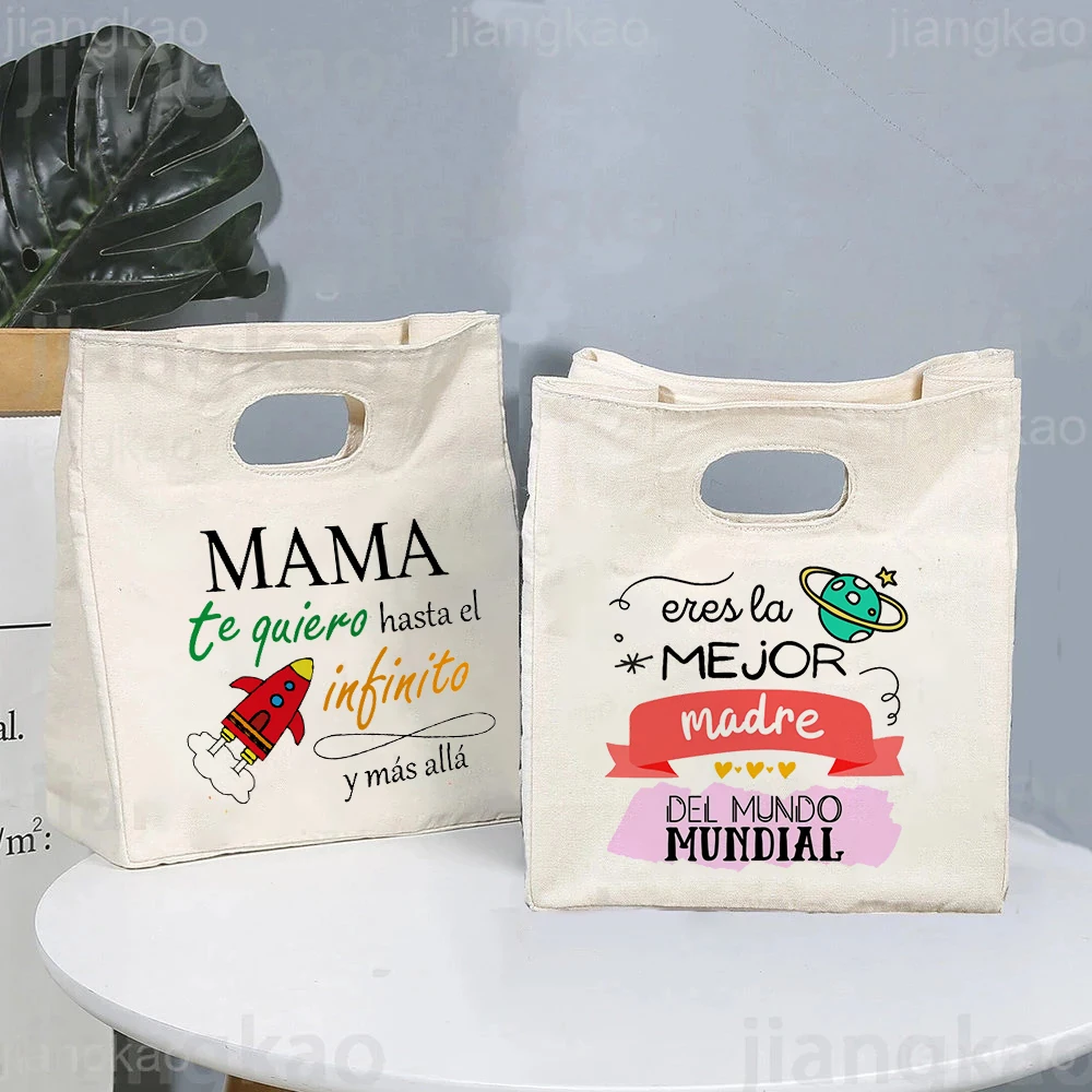 You Are The Best Mother in The World Print Lunch Bag Insulated Canvas Cooler Tote Thermal Picnic Food Storage Bags Gift for Mom