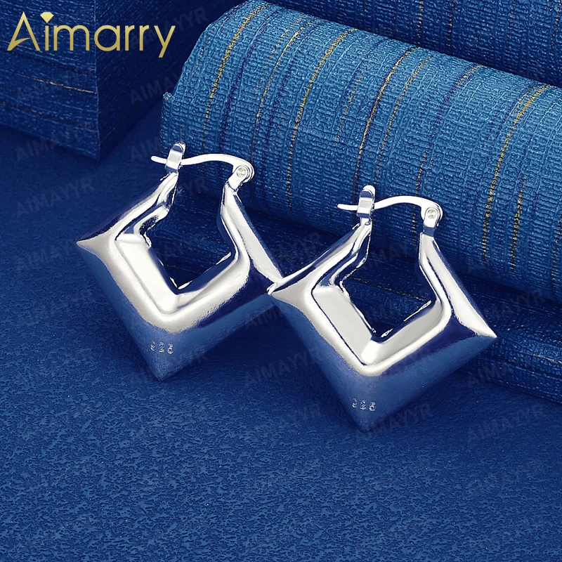 925 Sterling Silver 30mm Smooth Three-dimensional Square Earrings for Women's Banquets Weddings High-quality Fashion Jewelry