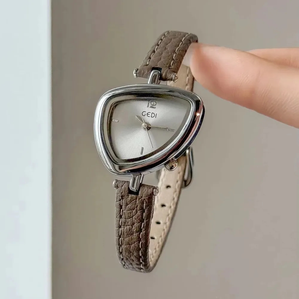 Quartz Movement Irregular Triangle Watch Leather Strap Small Dial Fashion Dress Watch Waterproof Asymmetrical