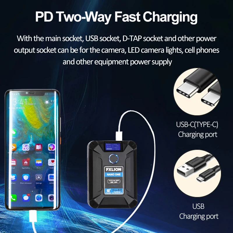 FXLION NANO One/Two/Three Mini V Mount Battery PD Fast Charging Power Bank V Lock Rechargeable Battery with Multiple interfaces