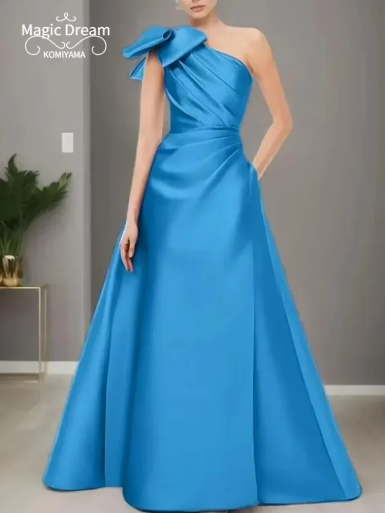 Customized Formal Satin Elegant Evening Dress A-line One-shoulder Prom Gown Floor Length Pleated Luxury Pretty Wedding Party Dre