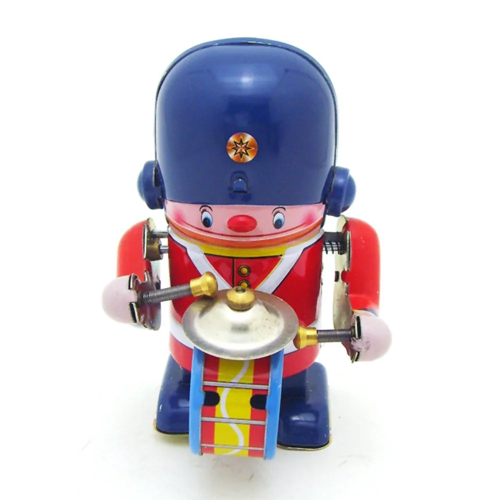Drumming Robot Wind Up Walking Robot Retro Style Toy Figures Clockwork Walking Toy Fun Play Iron Metal