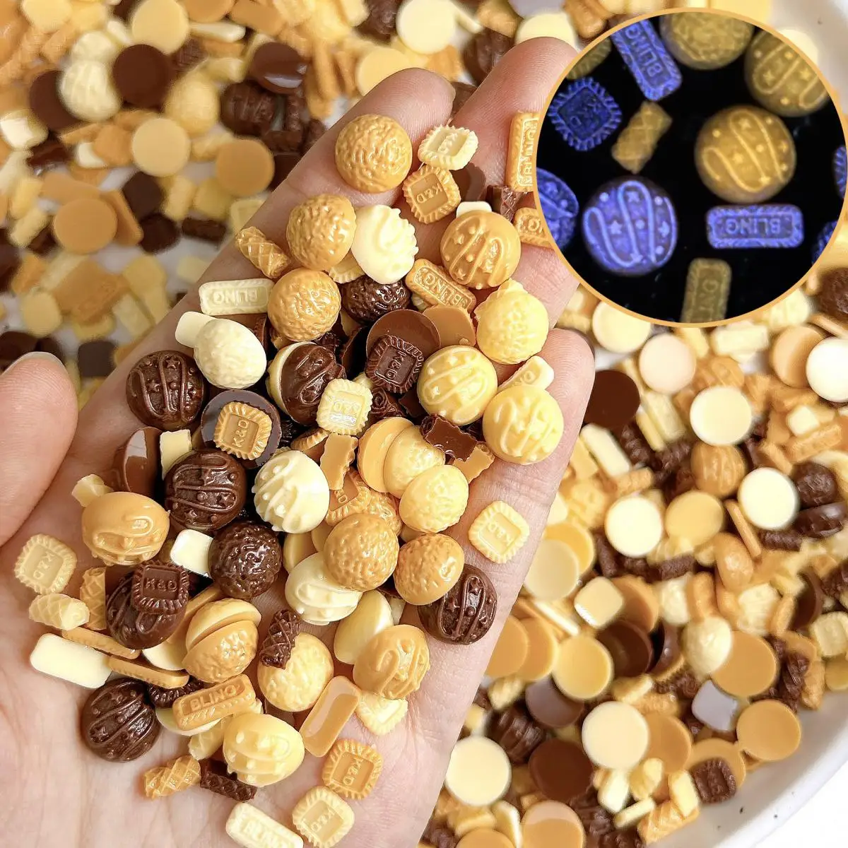 

50PCS 3D Resin 5 Style Of Simulated Cute Mini Cookies Nail Art Decoration Luminous Biscuits Nail Charms Manicure DIY Accessories