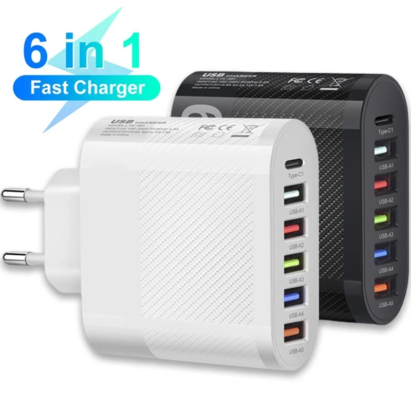 6 USB Charger 48W High Speed Fast Charging Quick Charge 3.0 for Samsung Xiaomi Huawei EU Plug US Plug Mobile Phone Wall Adapter