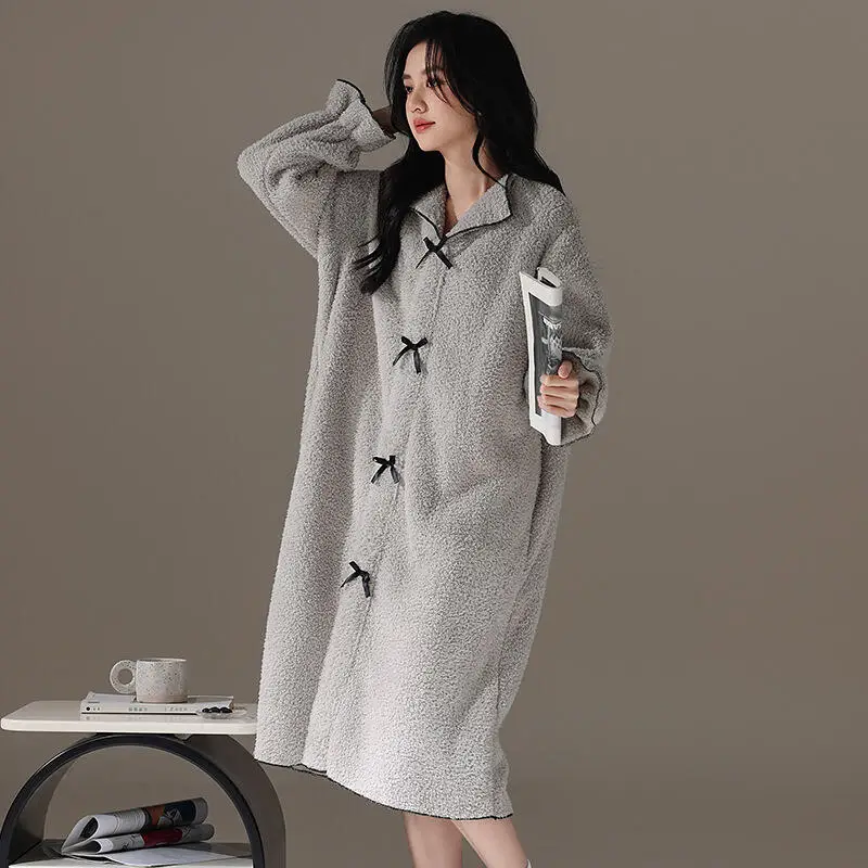 

Женская ночная рубашка, пижамы, домашняя одежда, корейская версия, утолщенная ночная рубашка в консервативном стиле, студентка, весна-осень-зима, милая ночная рубашка