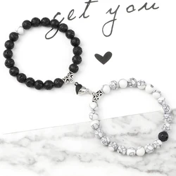 Yin Yang Heart Magnet Couple Bracelet 2pcs/set 8mm Natural Stone Beads Friendship Paired Bracelets Fashion Jewelry for Women Men