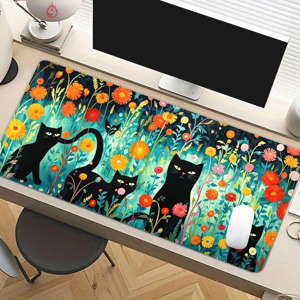 Mysterious Black Cat Mouse Pad Desk Mat Large Computer Office Carpet XXL Mousepad Gamer Gaming PC Accessories Keyboard Rug