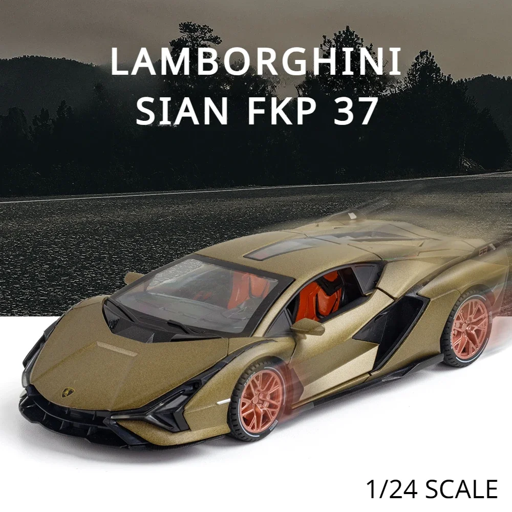 New 1:24 Lamborghinis Sian FKP37 Car Sports Car Model Diecast Sound Super Racing Lifting Tail Hot Car Wheel For Children Gifts