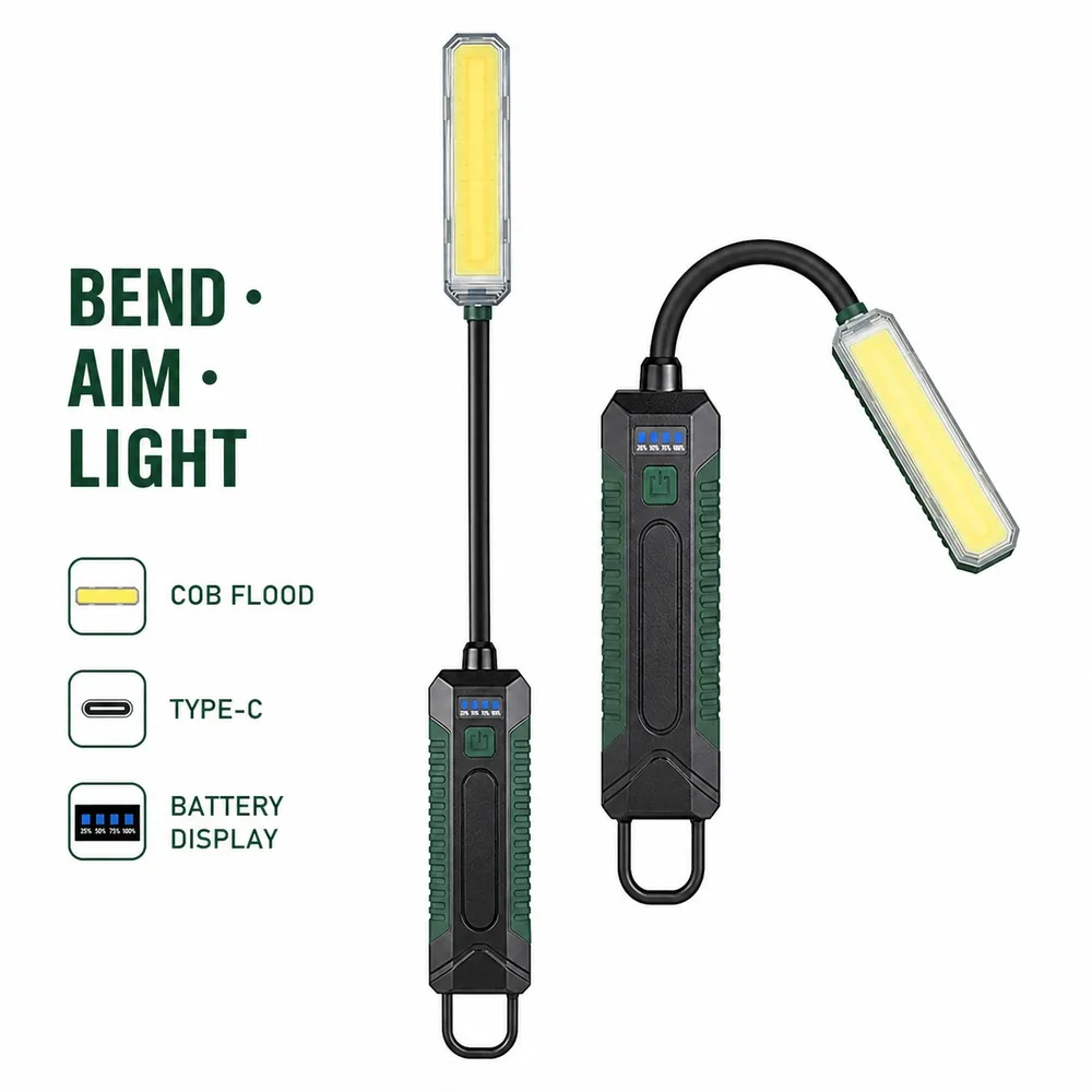Rechargeable Gooseneck Work Lamp 10W Magnetic Base Type-C LED COB Inspection Light for Auto Repair Outdoor Camping