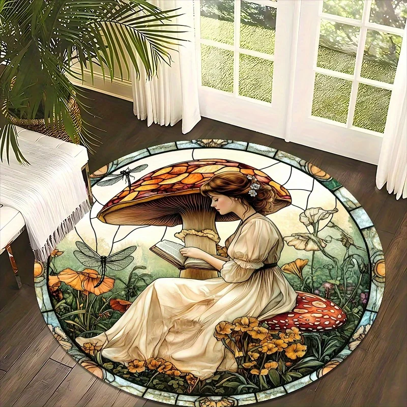 Painted Fairy Tales Flannel-printed round floor mats are slip-resistant Suitable for living room bedroom terrace garden carpets