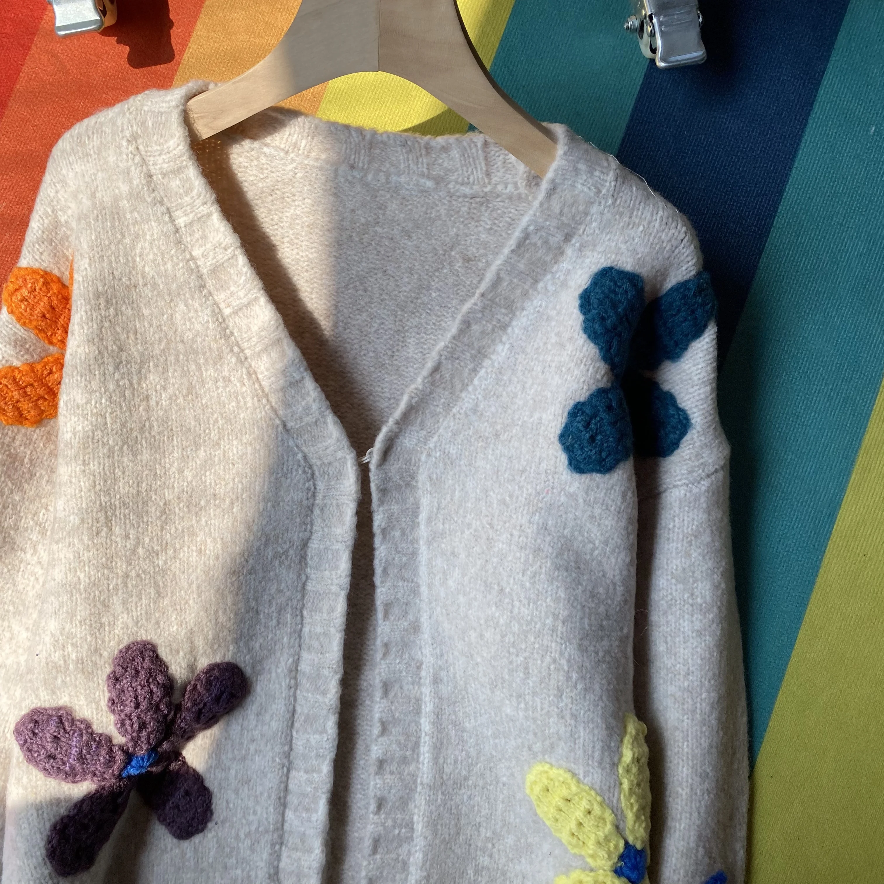 3D Colorful Crochet Flower Knit Cardigan with Tassel Scarf Multicolour Floral Knit Sweater 2025 Autumn/Winter Women Kniwear
