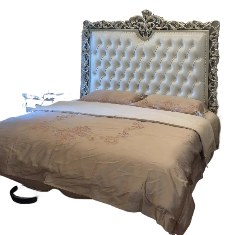 

European style solid wood double bed 1.5m large bed 1.8 meters neoclassical carved master bedroom wedding bed