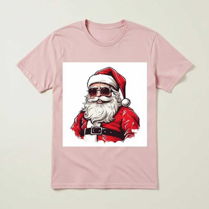 Cool Santa T-Shirt with Sunglasses Modern Christmas Apparel Funny Holiday Graphic Unique Unisex Gift Idea for Simple Style Tops