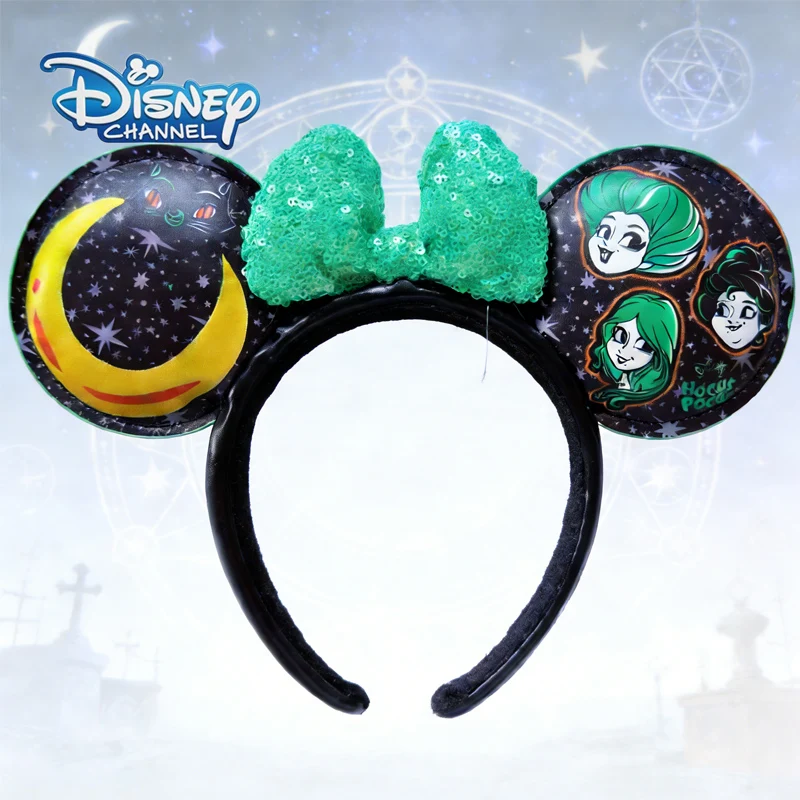 

Disney Hocus Pocus Sequin Bow Headband - Sanderson Sisters & Black Cat Moon Print Ear Headpiece for Halloween & Theme Parks