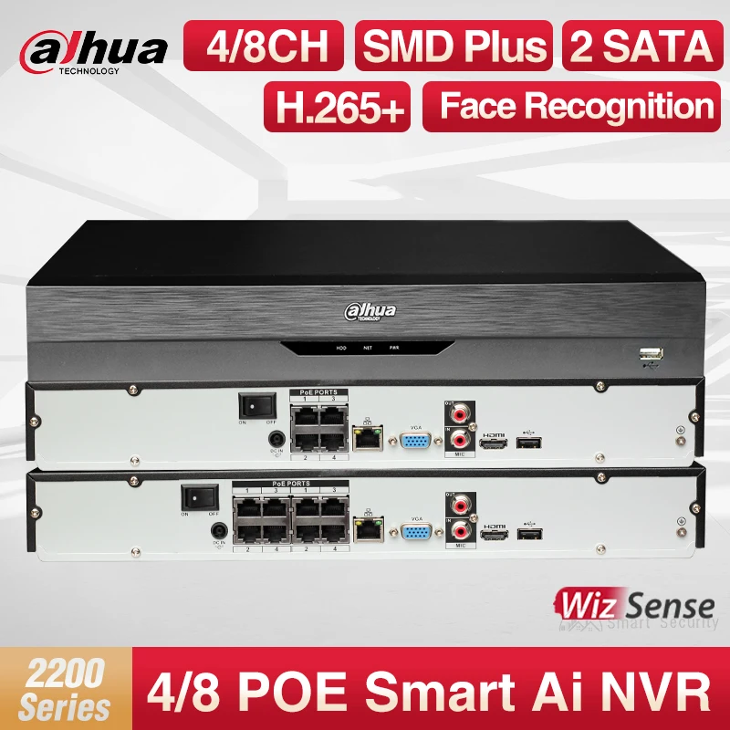 

Dahua Wizsense 4PoE 2HDDs WizSense Ai NVR 4Channel Network Video Recorder Smart IP Camera System AI Search SMD Plus NVR2204-P-I2