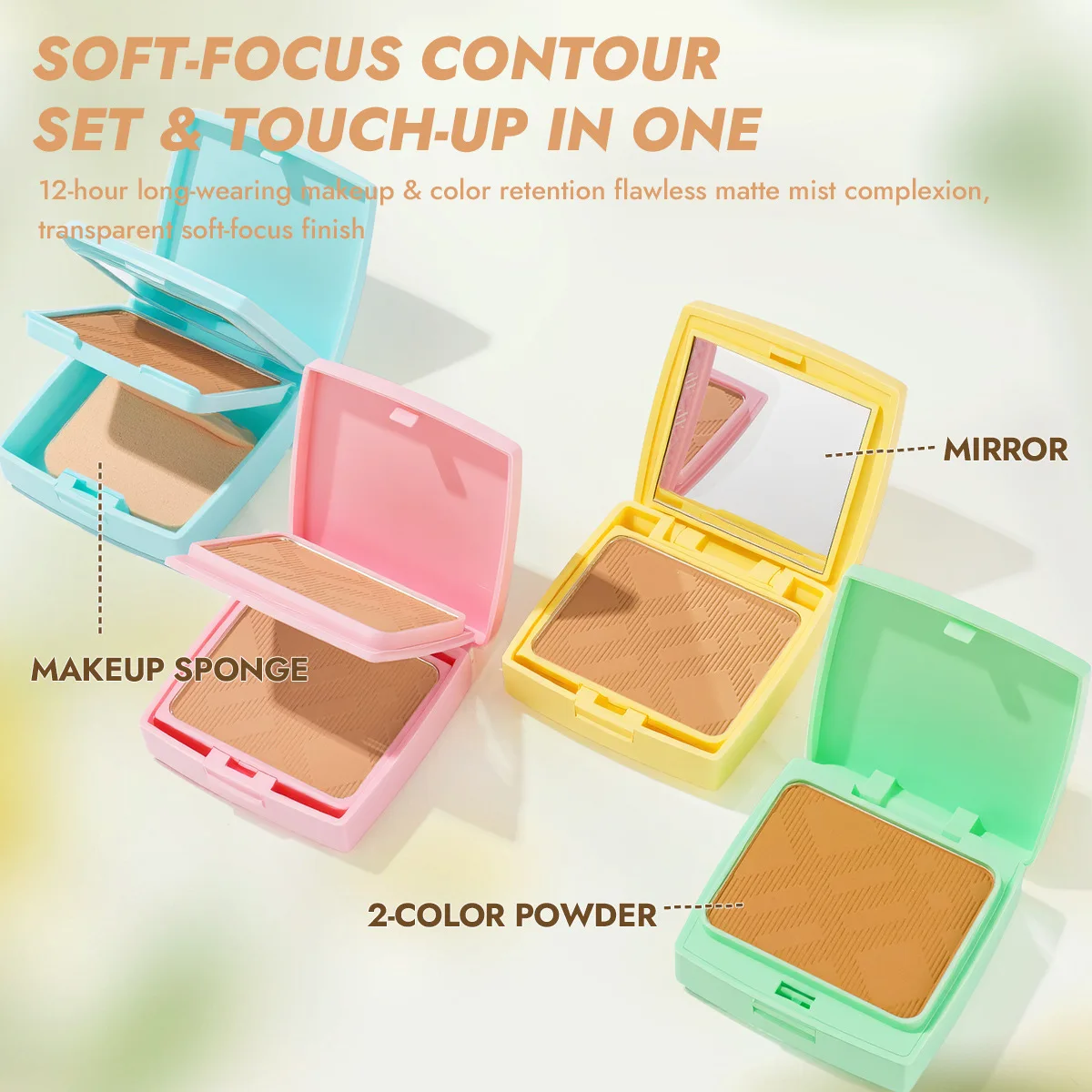 MISS ROSE Dual Layer Pressed Powder with Mirror & Puff Brightening Skin Tone Long Lasting Setting Powder Daily Facial Makeup