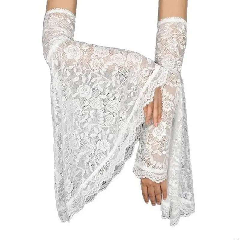 Mangas flores encaje m6cd bruja puños acampanados guantes Armwear transpirable para halloween fiestas mascaradas