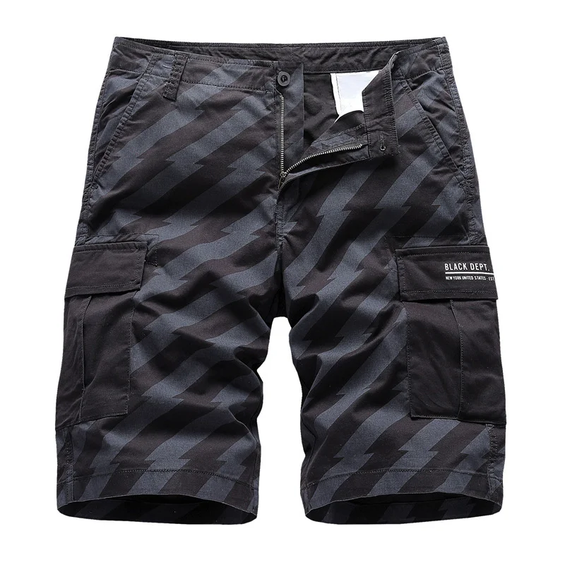 2024 Men's Camouflage Shorts Stripe Sports Cargo Big Pocket Loose Casual Male