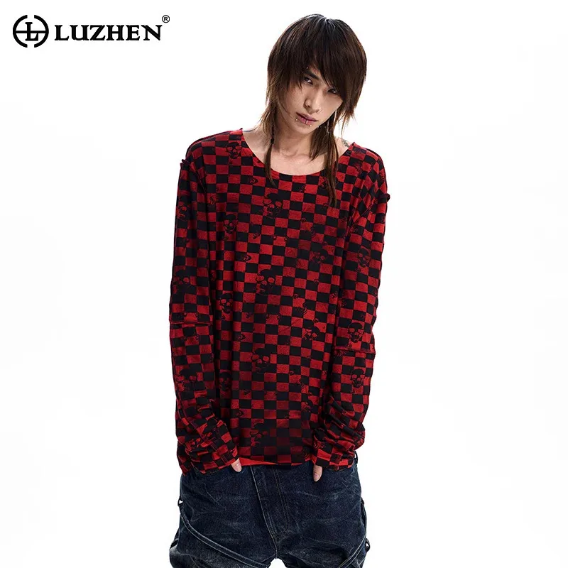 LUZHEN 2026 New Wornout Design Vintage Style Tie-dyed Loose Round Neck T-shirts Men's Fashion Handsome Long Sleeve Tops JY9089