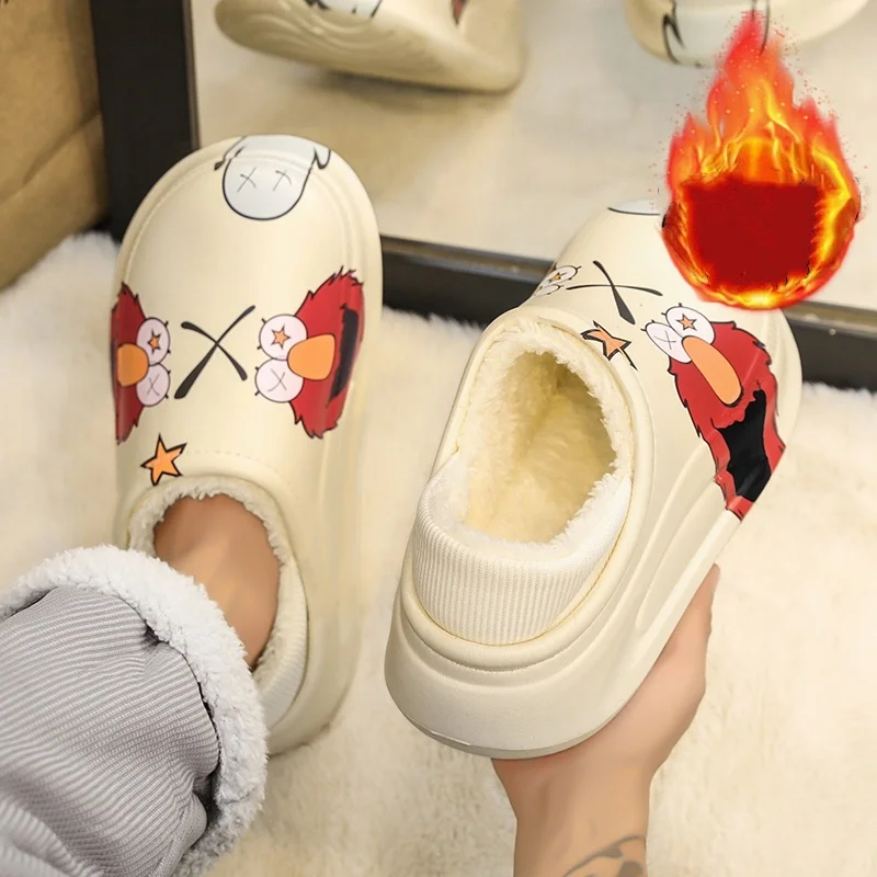 Men's & Women's Couple Autumn‑Winter EVA Closed‑Toe Slippers, Fleece‑Lined Thick Plush Interior, Thick‑Sole Anti‑Slip Plus‑Size