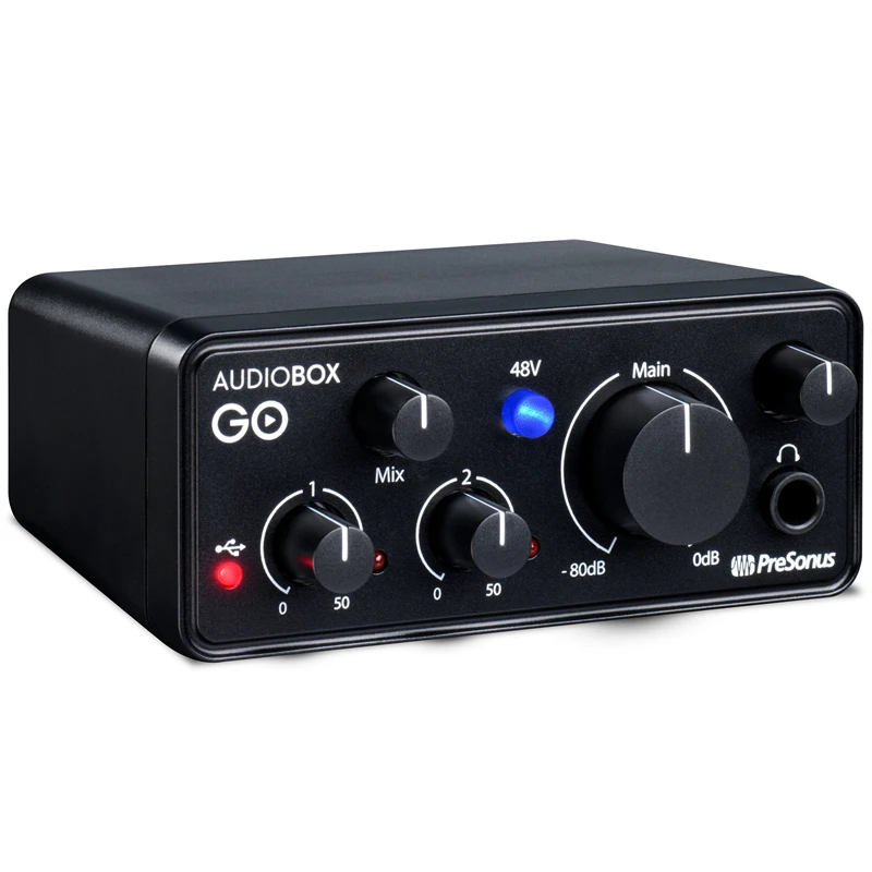 PreSonus AudioBox GO portable USB audio interface 2 in 2 out sound card for professional XLR condenser mics