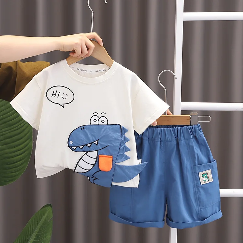 Kids Toddler Clothing Infant 0-5 Years New Clothes Suit Summer Children Boy Girl Cartoon 3D Dinosaur T Shirt Shorts 2Pcs/Set