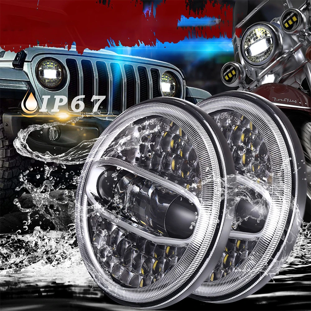 Designer Luxury 7 inch Turn Signal Led Head Light White Color 108W headlamp For Harley For Jeep