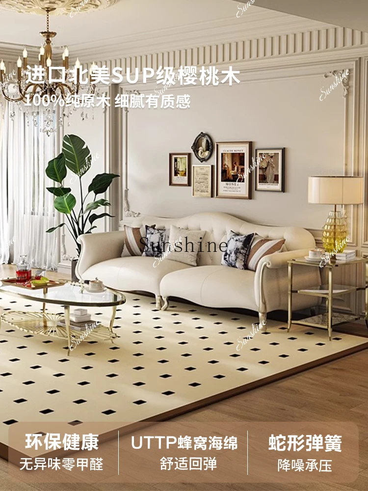 

American light luxury living room leather sofa first layer cowhide solid wood sofa combination FT