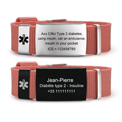 Custom Medical Alert Bracelet for Women, Adjustable Sport ID Wristband Personalized Free Engraving Unisex ift