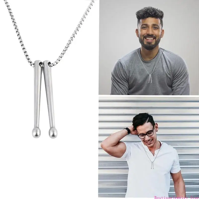 E1PE Modern Drumstick Necklace Collarbone Chain Dainty Silver Pendant Clavicle Chain Unique Drumstick Necklace for Musicians