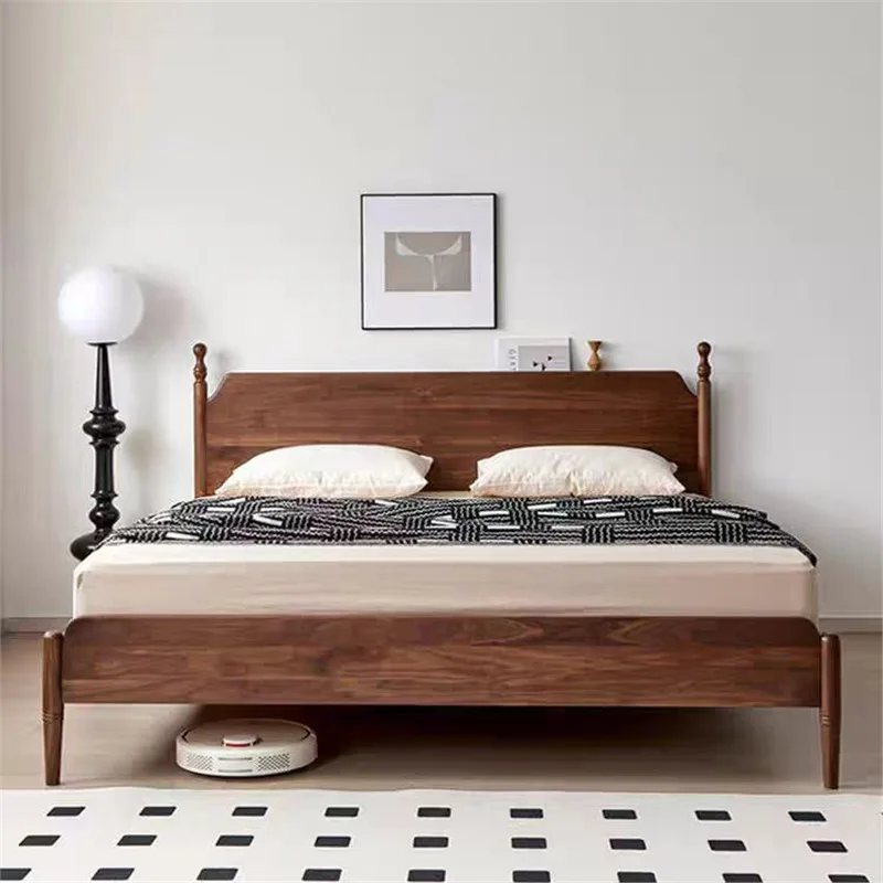 

Customizable North American Black Walnut Modern Simple Light Luxury Master Bedroom Double Second Bedroom Japanese Back Bed