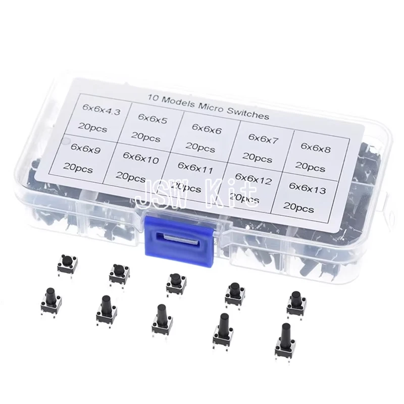 10 Kinds of 100 Micro Switches Light Touch Small Switches 6x6 Vertical Induction Cooking 4-pin Touch Button Box