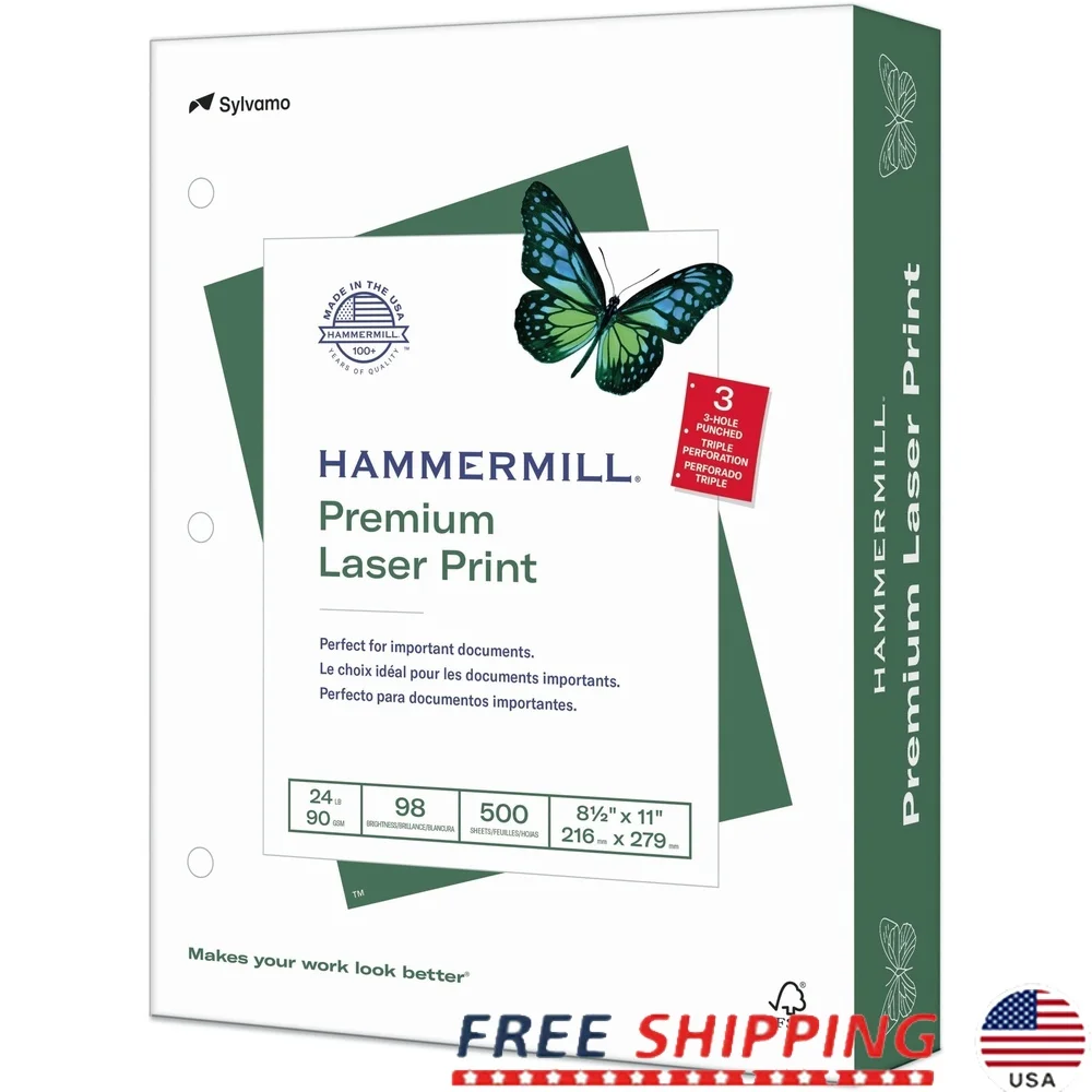 Papel de impresión láser premium 500 hojas 24 lb Acabado liso sin ácido Alta resolución sin atascos Compatible con impresoras láser