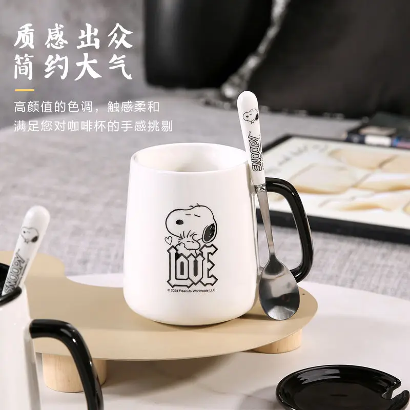 Snoopy animation peripheral cartoon ceramic mug simple water cup with lid spoon high-looking couple home coffee milk cup gift