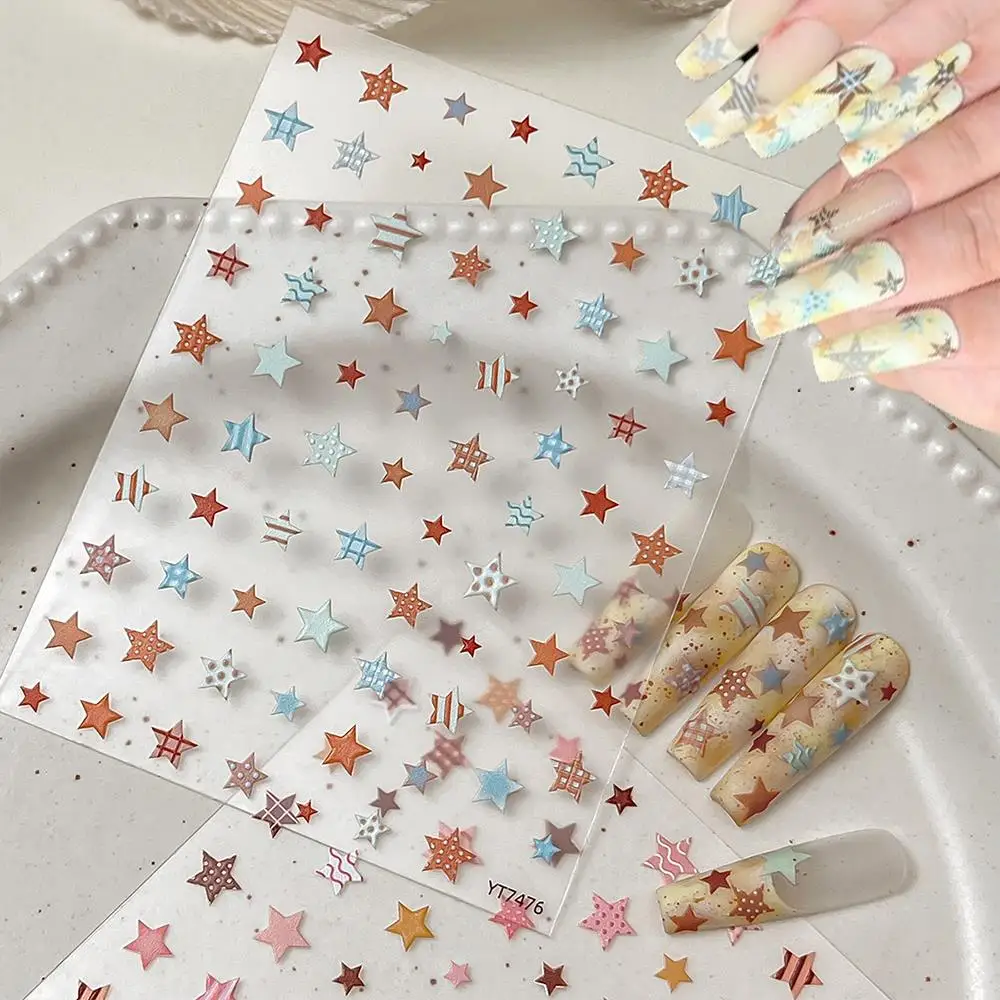 1Pcs 5D Relief Gird Polka Dot Star Nail Stickers Y2K Cookie Five-Pointed Stars Self-Adhesive Nail Decals DIY Nails Decorations 1