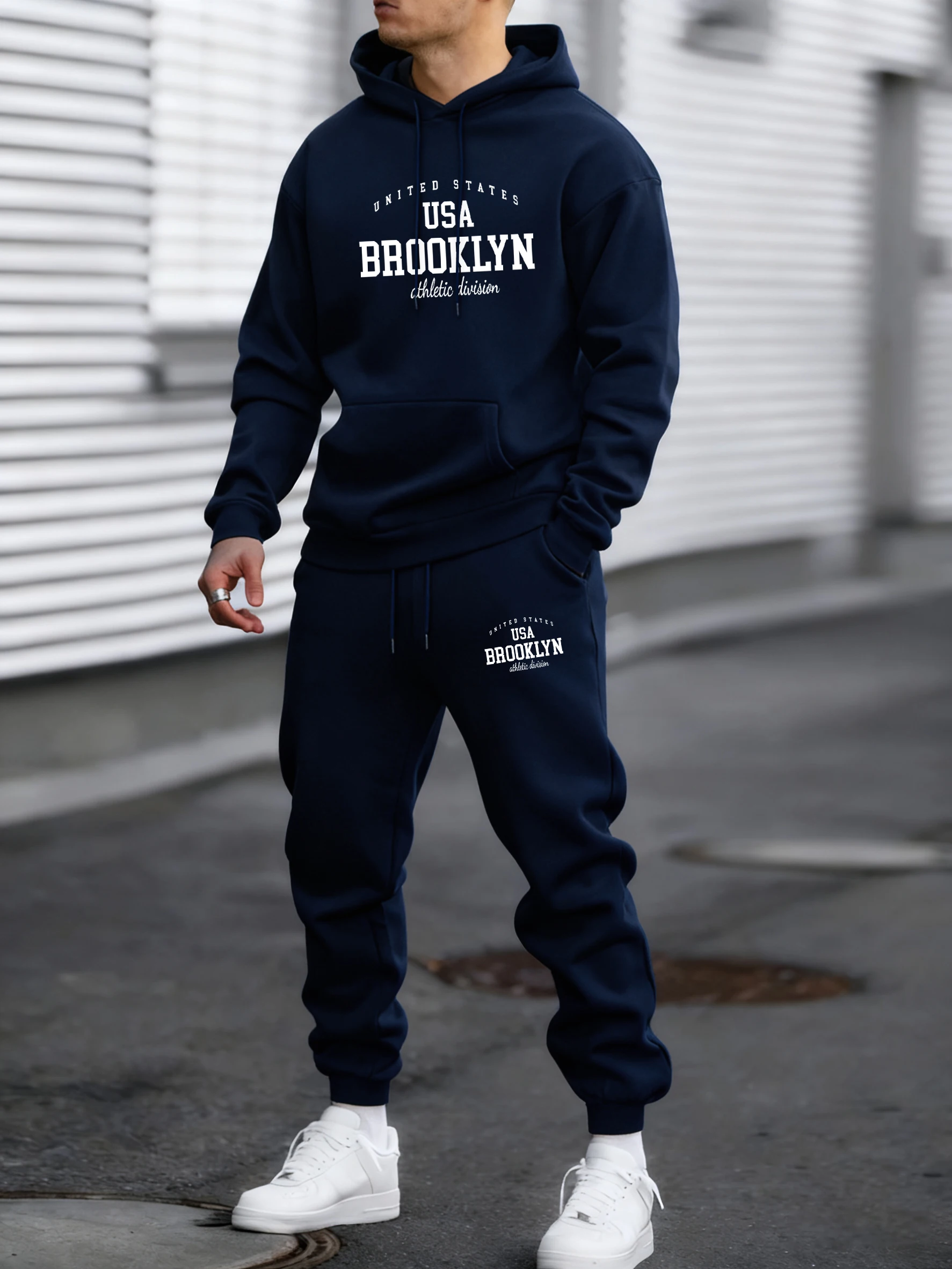 

Usa Brooklyn United States Print Mens Retro Tracksuit Simple Pants Street Casual Clothing Unisex Fleece Soft Sweatshirts