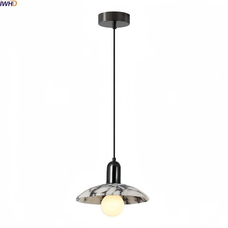 

IWHD Bulgari Stone LED Pendant Light Kitchen Island Bedside White Glass Black Iron Modern Nordic Hanging Lamp Lustres De Plafond