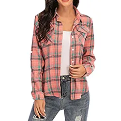 2024 Summer New Loose Casual Women Plaid Shirt Female lapel Long Sleeve Blouses Tops Fresh Elegant Design Female Checked Clothe