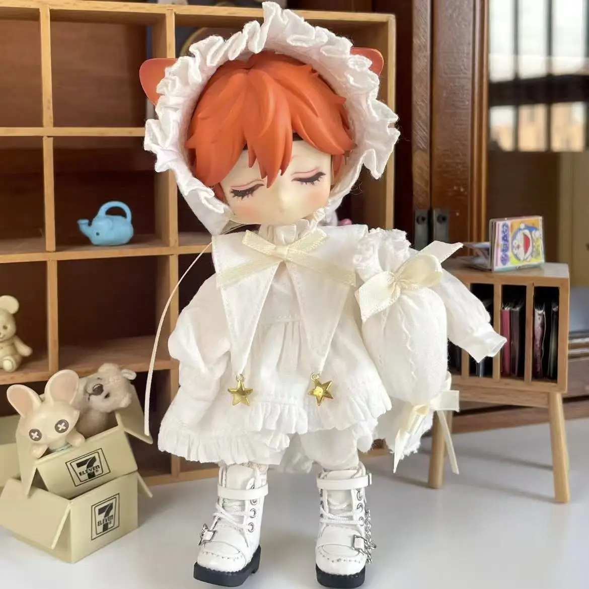 

16cm Doll's Clothes Suit for 1/12 Bjd Doll OB11 Dress Up Toys Clothing Hat+top+shawl+shorts Play House Doll Accessories,no Doll